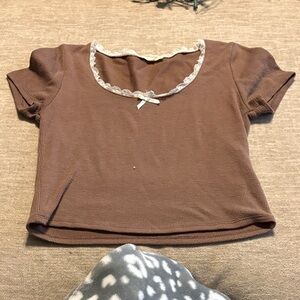 Moa Moa Brown Crop Top with Lace Detail